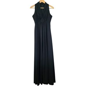 Vintage 70s Black Deep V-Neck Sleeveless Formal Gown Size 11